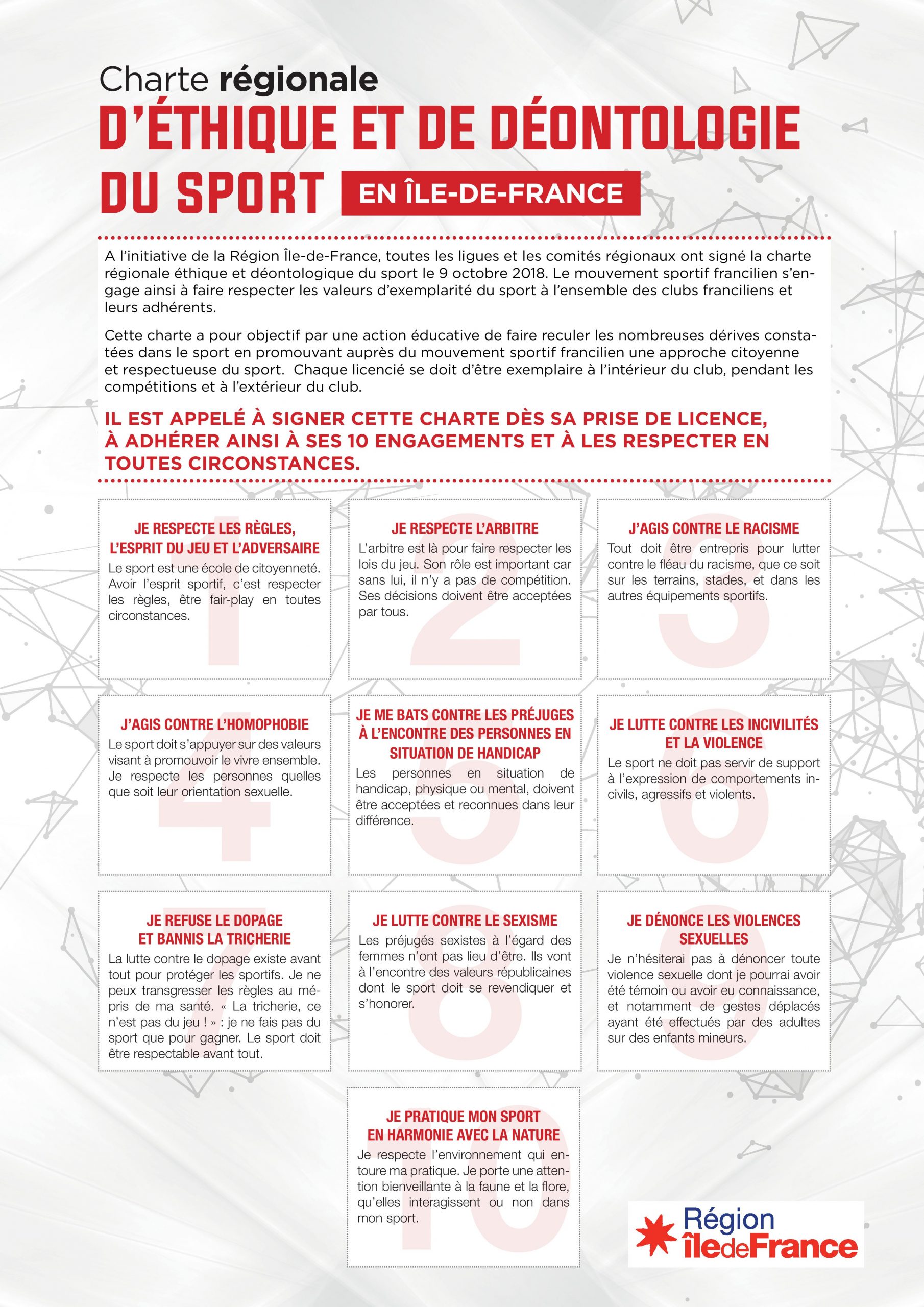 La charte Régionale d'éthique et de déontologie du sport en ile de France pour Sports Pour Tous